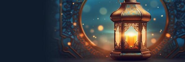 Ramadan Kareem greeting card. Islamic lantern. photo