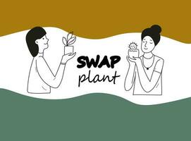 Plant swap, indoor plants exchange. vector