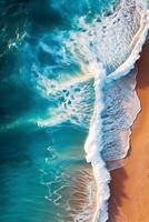ocean pacific, blue water, waves, sand, clear light. photo