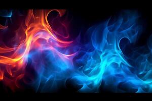 Drawn neon color blue, Burning flame background material abstract hand. photo