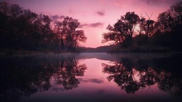 A scene in which the entire purple sky is reflected in the water. photo