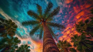 majestuoso palma árbol con sus lozano verde hojas suavemente balanceo en el brisa. ai generativo foto