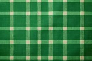 green fabric textile pattern, plaid background, linen cotton. photo