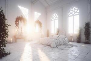 The holy light in white bedroom at the white morning. photo