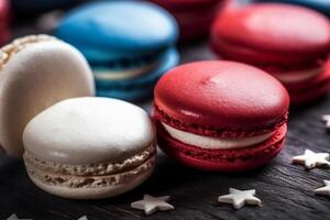 macaron decorado en rojo blanco y azul para 4to julio celebracion. ai generativo foto