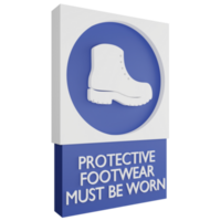 3D render protective footwear must be worn sign icon isolated on transparent background, blue informative sign png