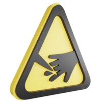 3D render beware sharp elements sign icon isolated on transparent background, yellow cautionary sign png