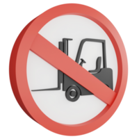 3D render no forklift sign icon isolated on transparent background, red mandatory sign png