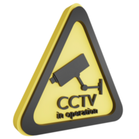 3D render cctv in operation sign icon isolated on transparent background, yellow cautionary sign png