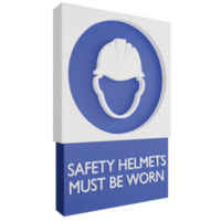 3D render safety helmets must be worn sign icon isolated on transparent background, blue informative sign png