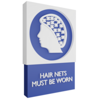 3D render hair nets must be worn sign icon isolated on transparent background, blue informative sign png