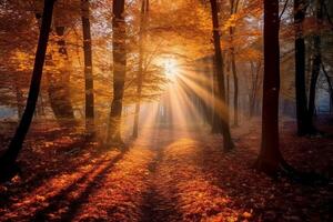 el más hermosa rojo otoño bosque en el mundo. ai generativo foto