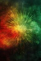 Green, red, yellow, firework, Independence Day Abstract Poster background, copyspace. photo