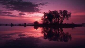 A scene in which the entire purple sky is reflected in the water. photo