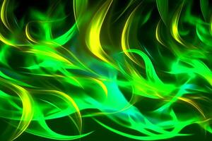 Drawn neon color green, Burning flame background material abstract hand. photo