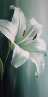 An extreme close up of a beautiful lily oil painting. photo