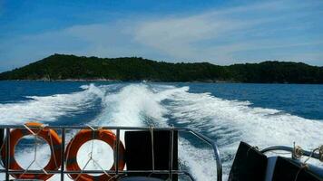 Rear view from speedboat departure from Similan Islands,slow motion video