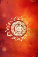 orange Pantone color background paper texture Rangoli pattern painting. photo