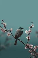 Simple flowers and bird Phone modern wallpaper, minimal, abstract, aesthetic, modern, minimalistic. photo