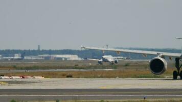 FRANKFURT AM MAIN, GERMANY JULY 18, 2017 - Alitalia Airbus 319 EI IMO before take off on runway 18. Fraport, Frankfurt, Germany video