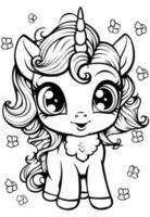 Happy Adorable Cute Unicorn Coloring Book Page for Kids vector