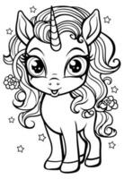 contento adorable linda unicornio colorante libro página para niños vector