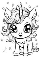 Happy Adorable Cute Unicorn Coloring Book Page for Kids vector