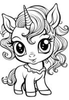 Happy Adorable Cute Unicorn Coloring Book Page for Kids vector