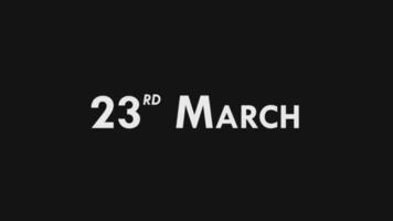 vingt troisième, 23ème Mars texte cool et moderne animation intro sortie, coloré mois Date journée nom, calendrier, histoire video