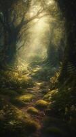 Glade in a cinematic magical forest. photo