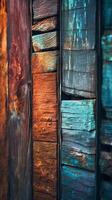 Colorful old wooden panels Abstract Weathered beauty. photo