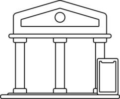 Isolated Bank With Smartphone Icon In Black Line Art. vector