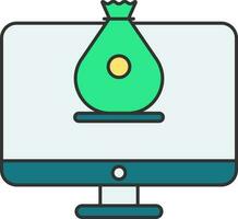 Flat Style Money Bag In Desktop Icon. vector