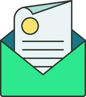 Envelope With Financial Paper Icon In Blue And Green Color. vector