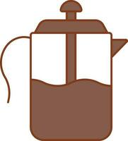 French Press Icon In Brown And White Color. vector