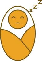 Wrapped Baby Sleeping Icon In Yellow And White Color. vector