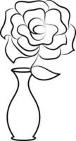 Rose Flower Pot Or Vase Icon In Black Line Art. vector