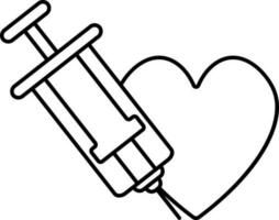 Heart With A Syringe Icon In Black Outline. vector