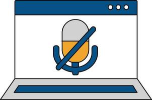 Mute Mic In Laptop Screen Yellow And Blue Icon. vector