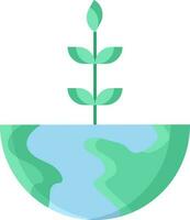 Sprout Over Half Globe Icon In Blue And Green Color. vector