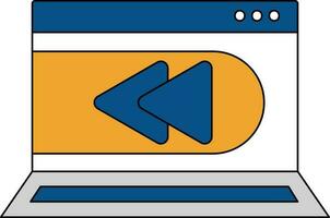 Yellow And Blue Backward Button In Laptop Screen Icon. vector