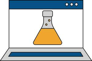 Erlenmeyer Flask In Laptop Screen Yellow And Blue Icon. vector