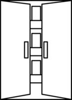 Open Double Door Icon In Thin Line Art. vector
