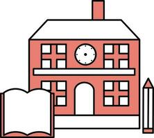 School Building Icon In Red And White Color. vector