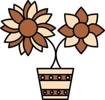 Illustration Of Flower Pot Icon In Brown And Peach Color. vector