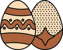Two Printed Easter Egg In Brown And Peach Color. vector