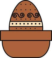 Brown And Peach Printed Easter Egg In Bowl Icon. vector