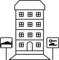 Hostel Or Hotel Building Icon In Black Line Art. vector