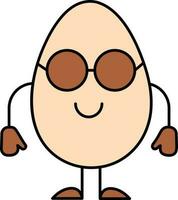 Illustration Of Cartoon Egg Wearing Sunglasses Icon In Brown And Peach Color. vector