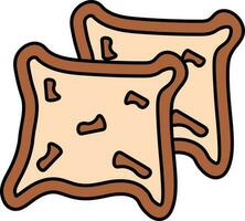 Two Slice Of Bread Icon In Brown And Peach Color. vector